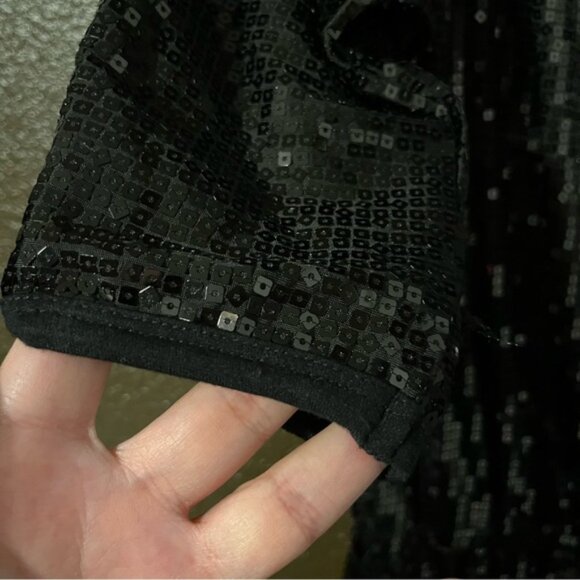 Sequin Black Midi Cocktail Dress with Half Length Sleeves, Karen Kane Size XL - Picture 7 of 7